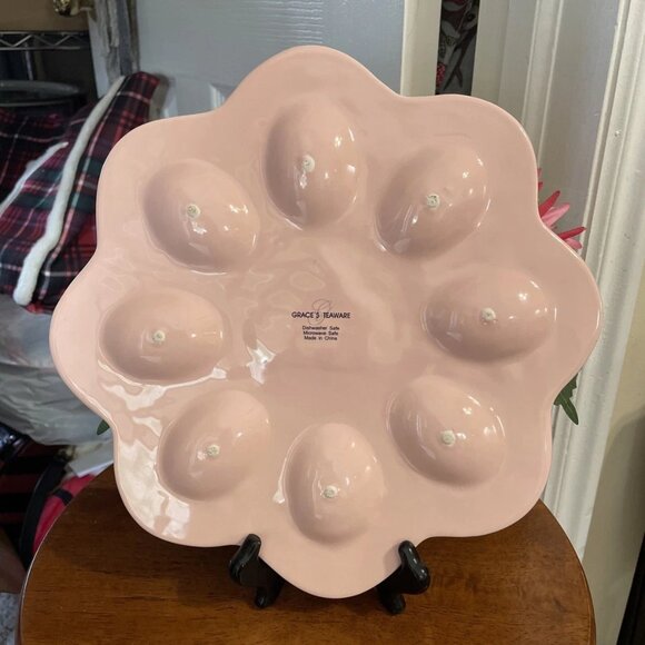Grace’s Teaware Pink Decorative 11" Deviled Egg Plate/Platter NEW - Picture 2 of 2